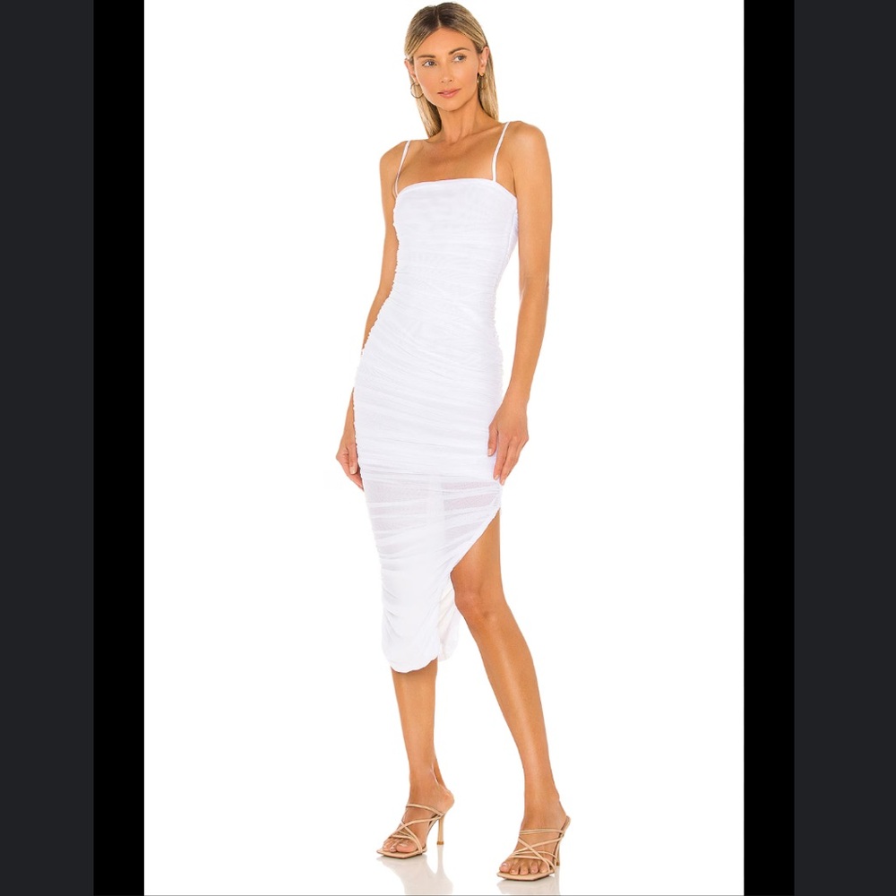 SNDYS Simone White Ruched Mesh Party Cocktail Dress 6